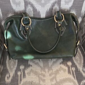Women's Dark Green Leather Satchel Handbag